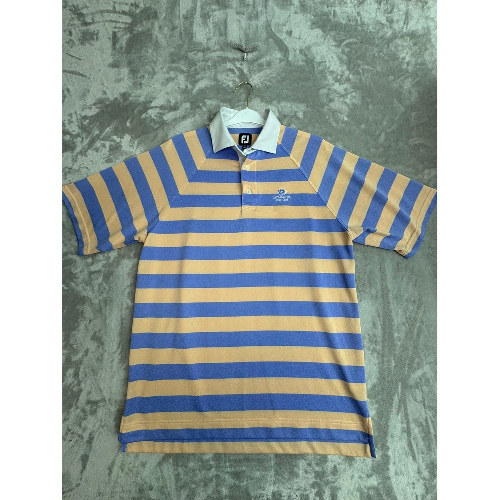 FootJoy FJ Jacaranda Golf Club Mens Polo‎ Shirt Blue Orange Stripe Sz L